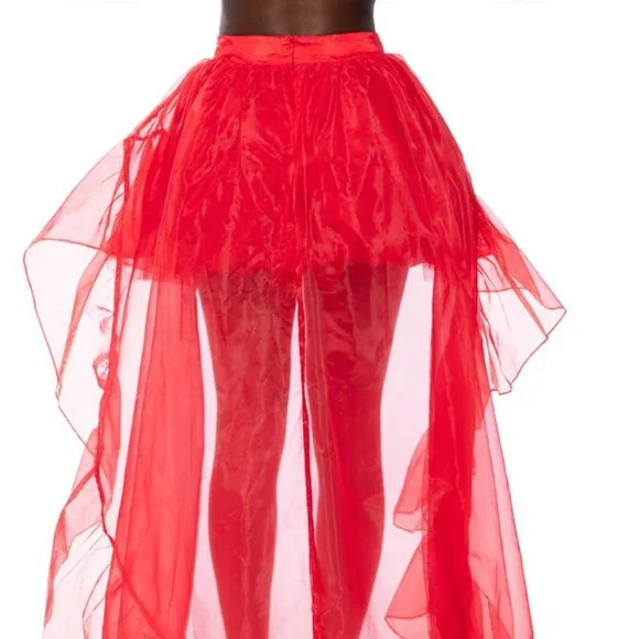 Stasia Ride this Train: Big Red Tulle Hi Low Skirt Small
